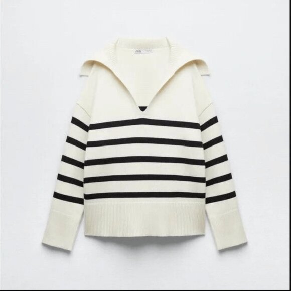 Zara V-Neck Striped Knit Sweater - Picture 1 of 4